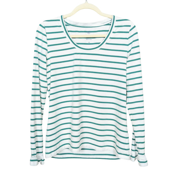 RENWICK Ivy Green White Striped Ruffle Long Sleeve Golf Tee Women's Medium - Picture 1 of 5